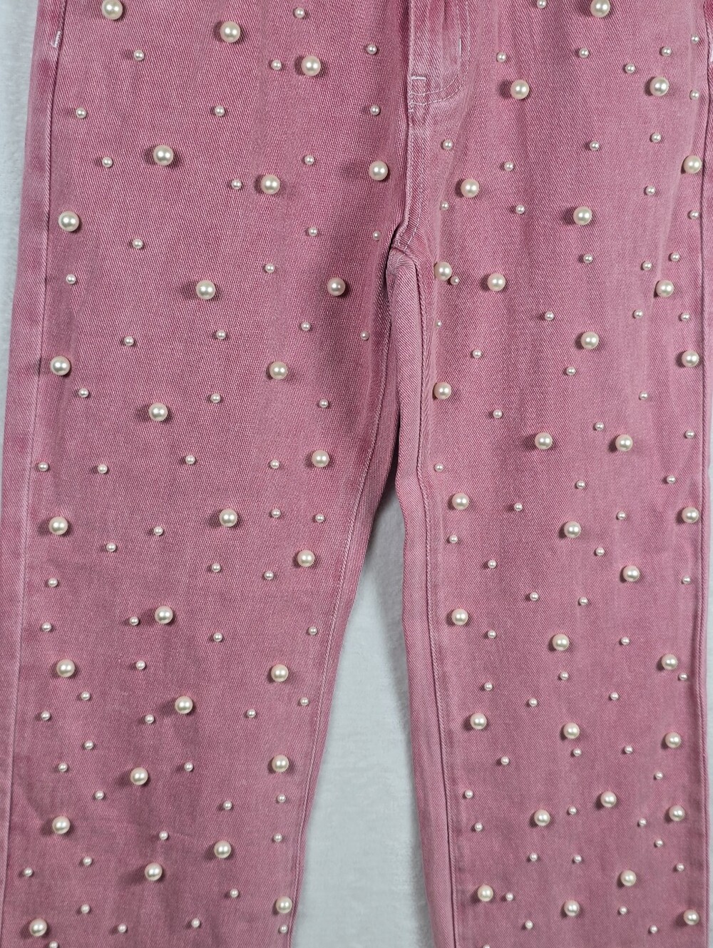 POL Pink Pearl Embellished Jeans Women's Sz.S Frayed Raw Edges Cottagecore Artsy - Picture 10 of 16